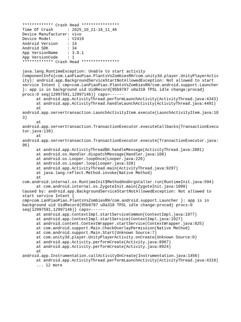 Android Crash Report: Background Service Error | PDF | Java ...