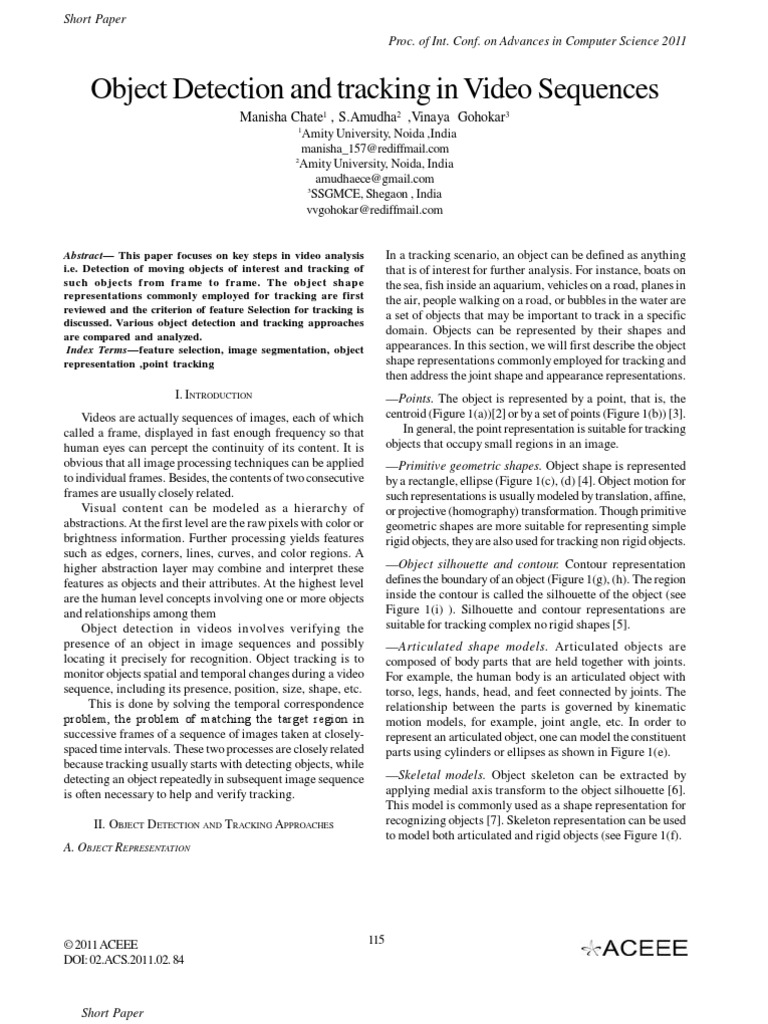 Object Detection and Tracking in Video Sequences | PDF | Image ...