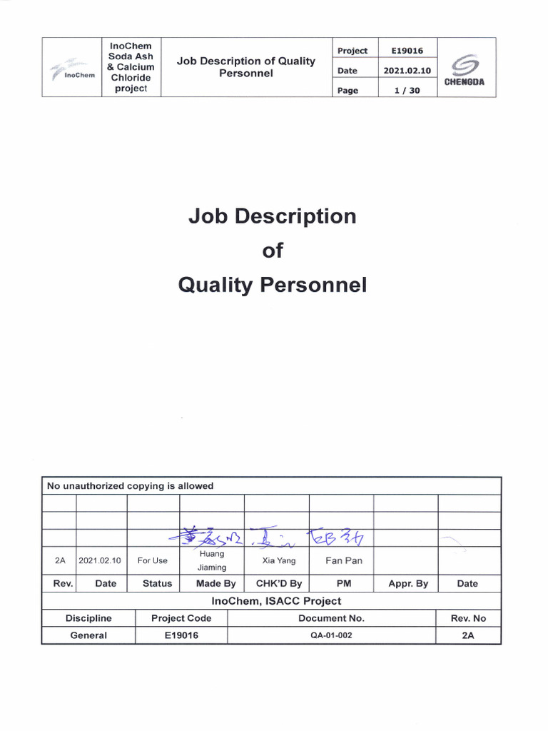 QA-01-002 Job Description of Quality Personnel | PDF | Concrete ...