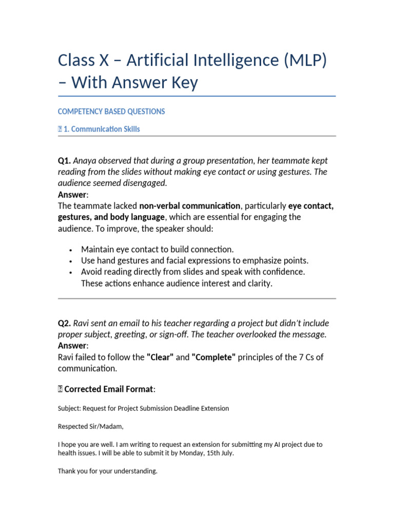 Class X AI MLP Detailed Answers Final | PDF | Artificial Intelligence ...