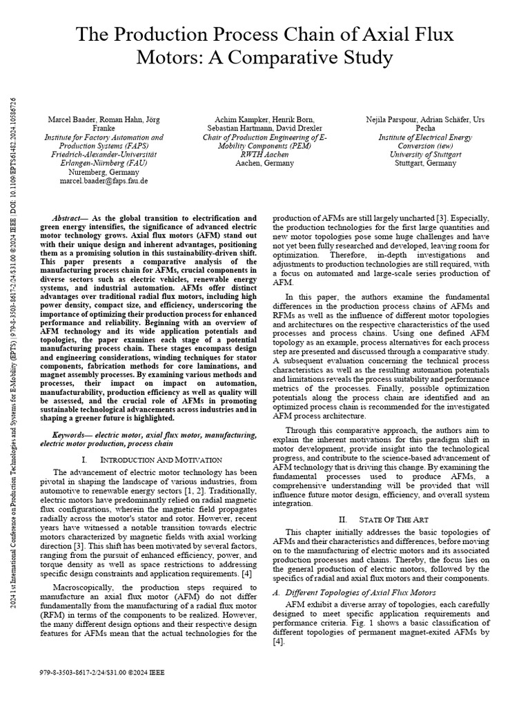 The Production Process Chain of Axial Flux Motors A Comparative Study ...