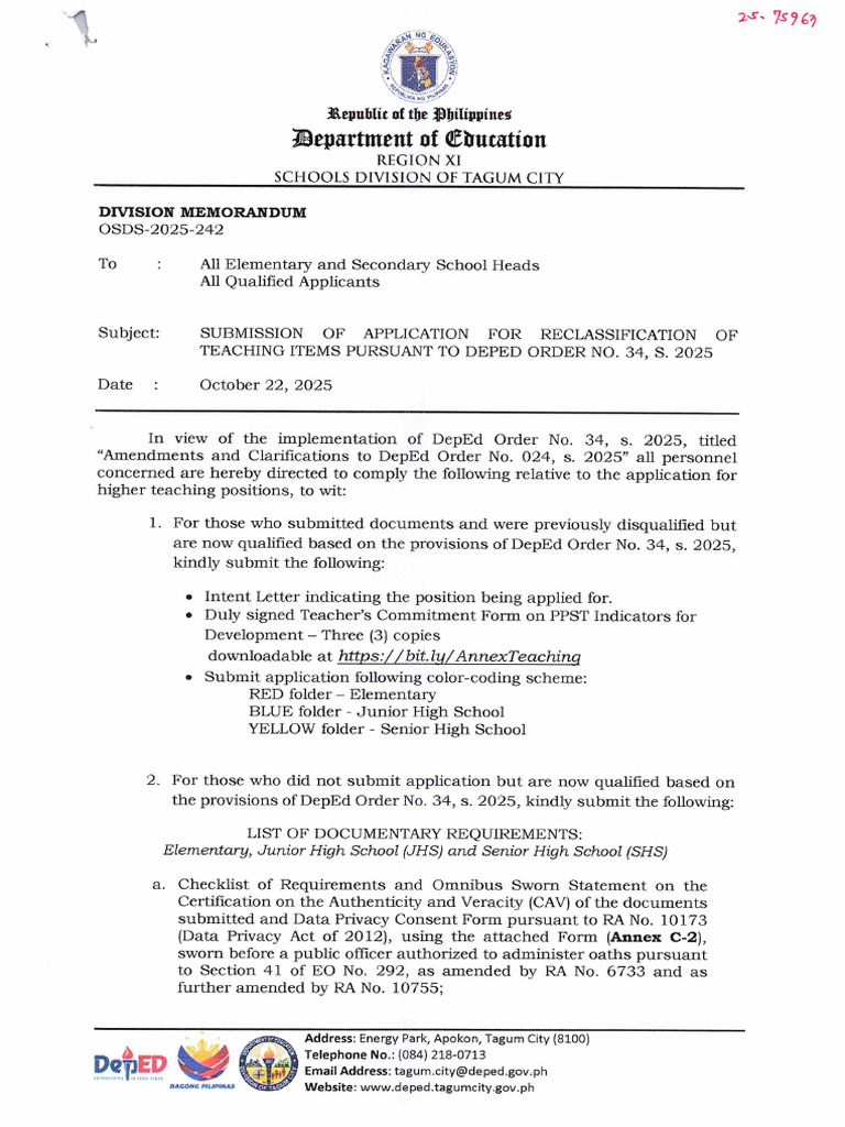 DM Osds 2025 242 10-23-2025 Submission of Application For ...