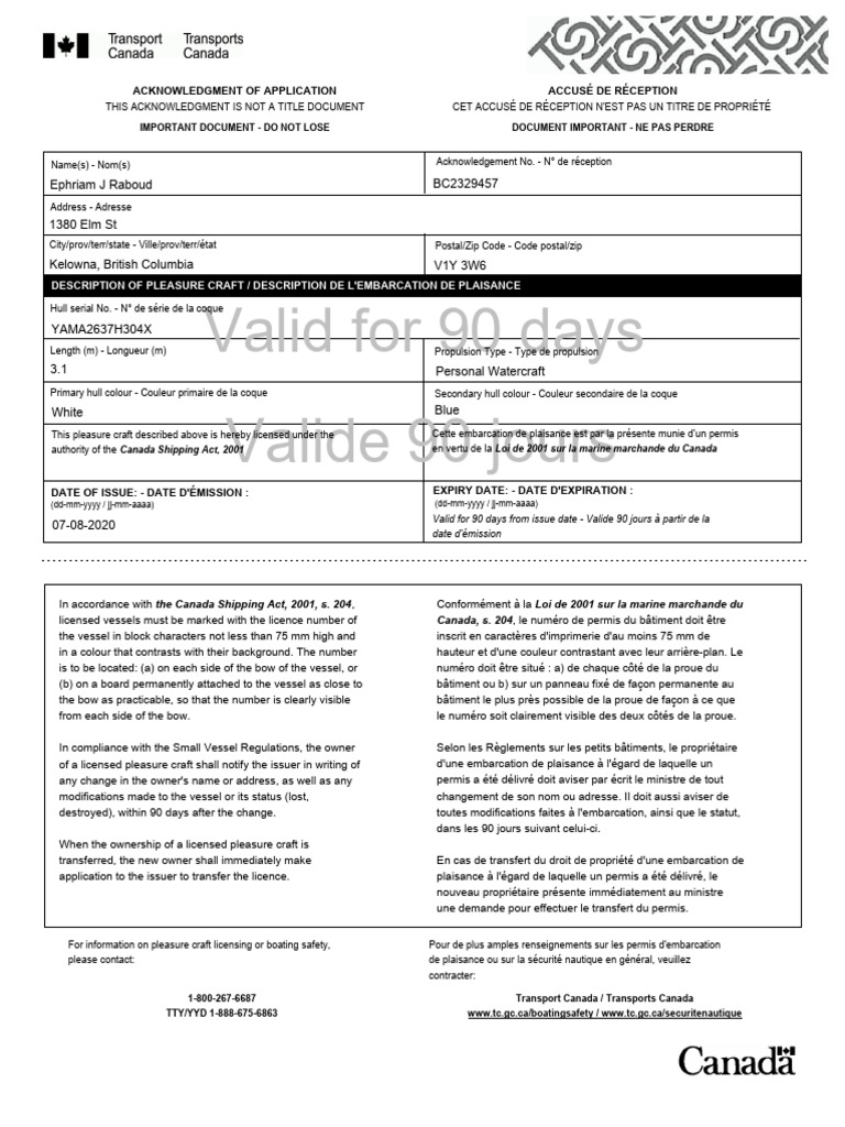 Permis d'embarcation de plaisance valide | PDF