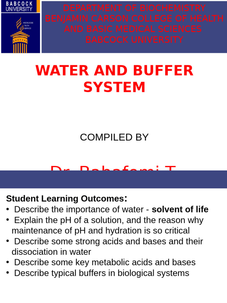 Water and Buffer Systems in Biochemistry | PDF | Acid | Ph