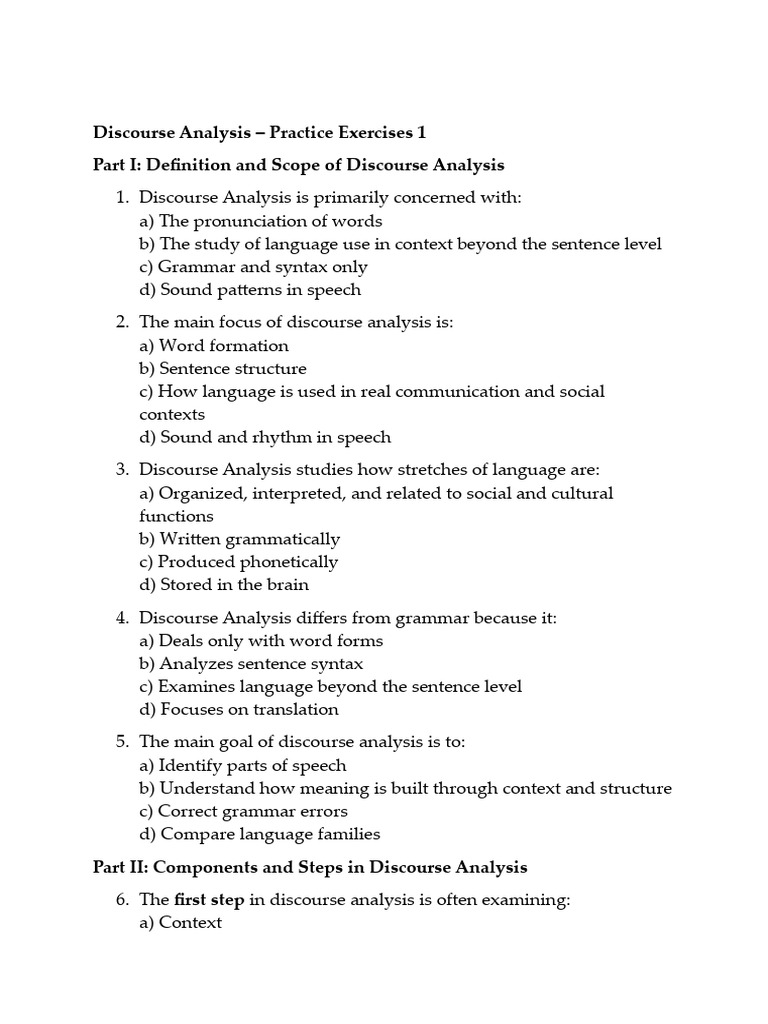 Discourse Analysis Practice Exercises | PDF | Semantics | Word