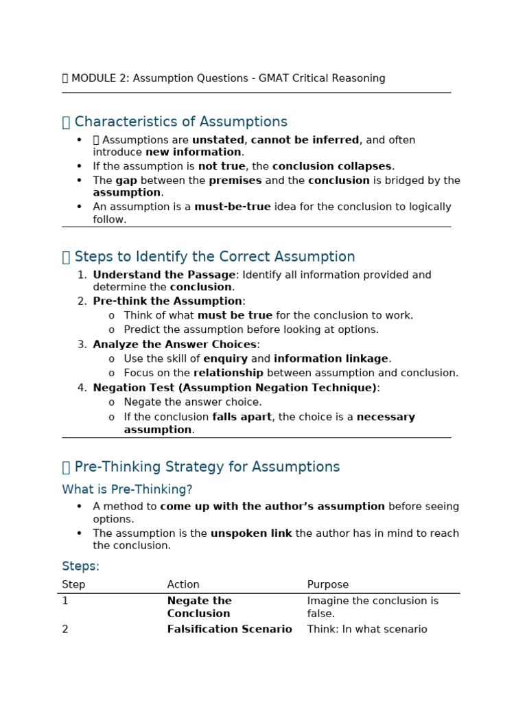 GMAT Assumption Questions Guide | PDF | Inference | Falsifiability