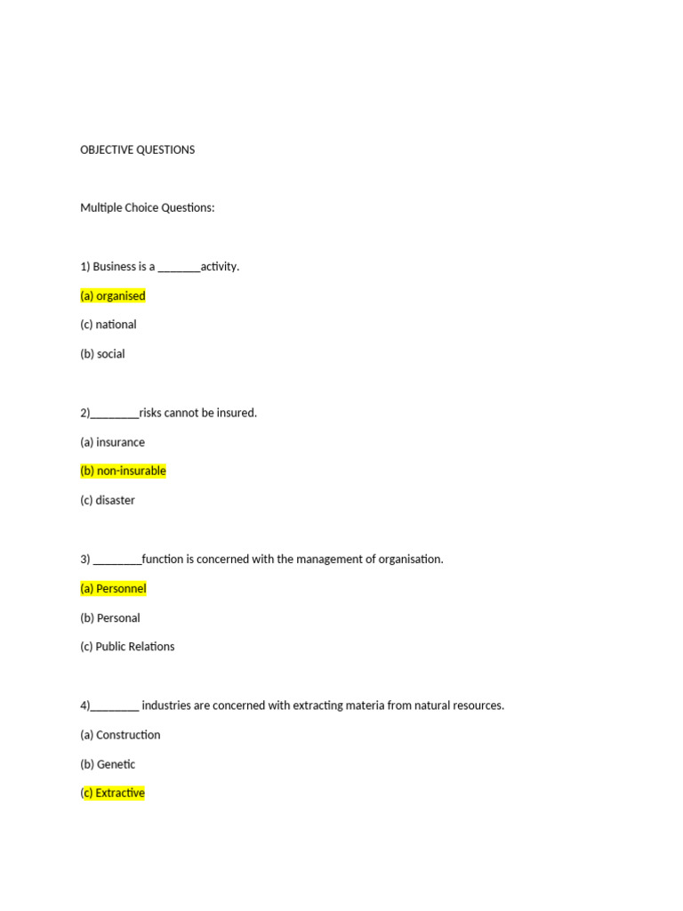 Objective Questions - F. Y. B. Com Commerce | PDF | Business Economics ...