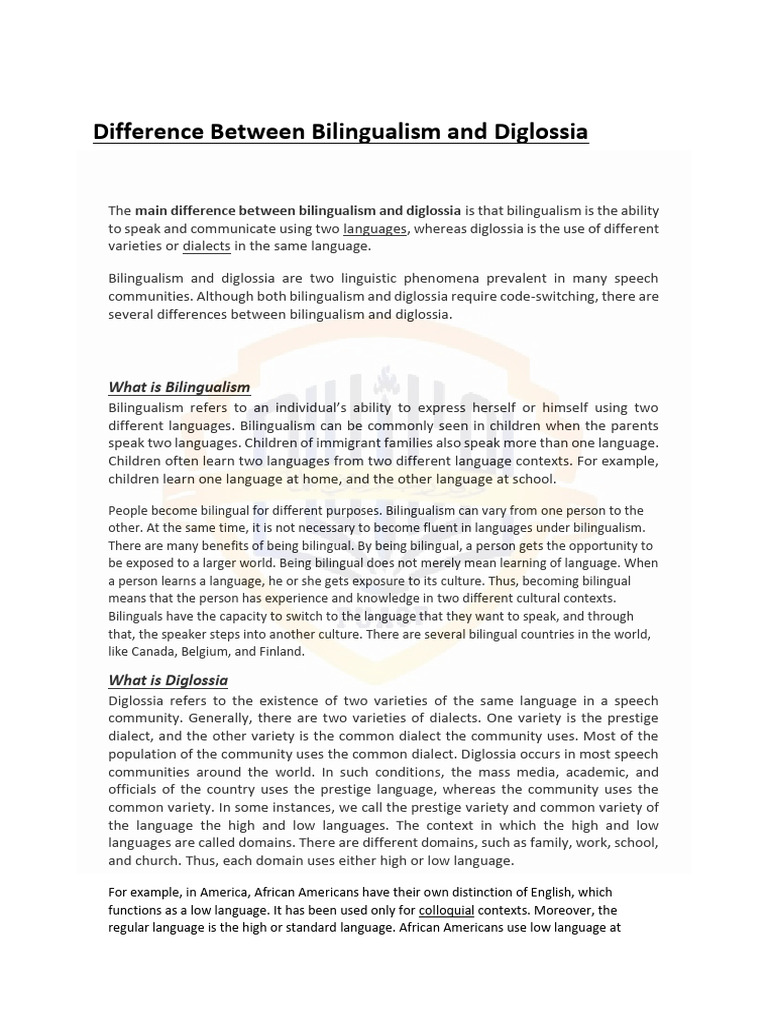 Bilingualism vs. Diglossia Explained | PDF | Multilingualism | Dialect