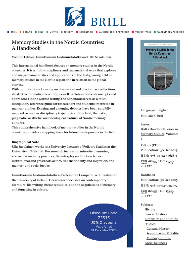 Nordic Memory Studies Handbook | PDF | Human Communication | Science