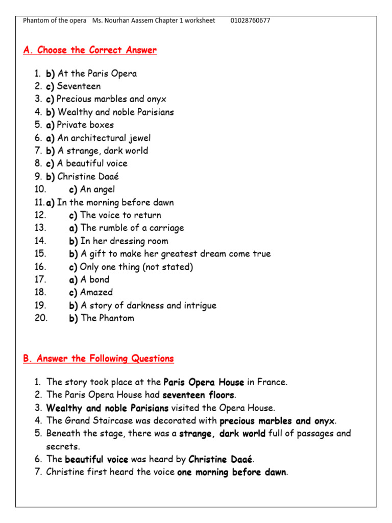 Phantom of the Opera Chapter 1 Worksheet | PDF | Erik (The Phantom Of ...