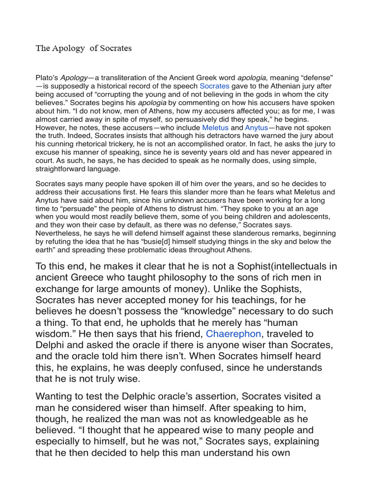 Socrates' Defense in Plato's Apology | PDF | Apology (Plato) | Socrates