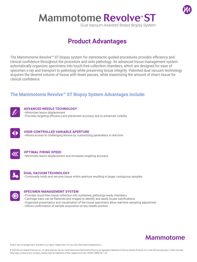 Mammotome Revolve ST Product Advantages MDM 220893 | PDF