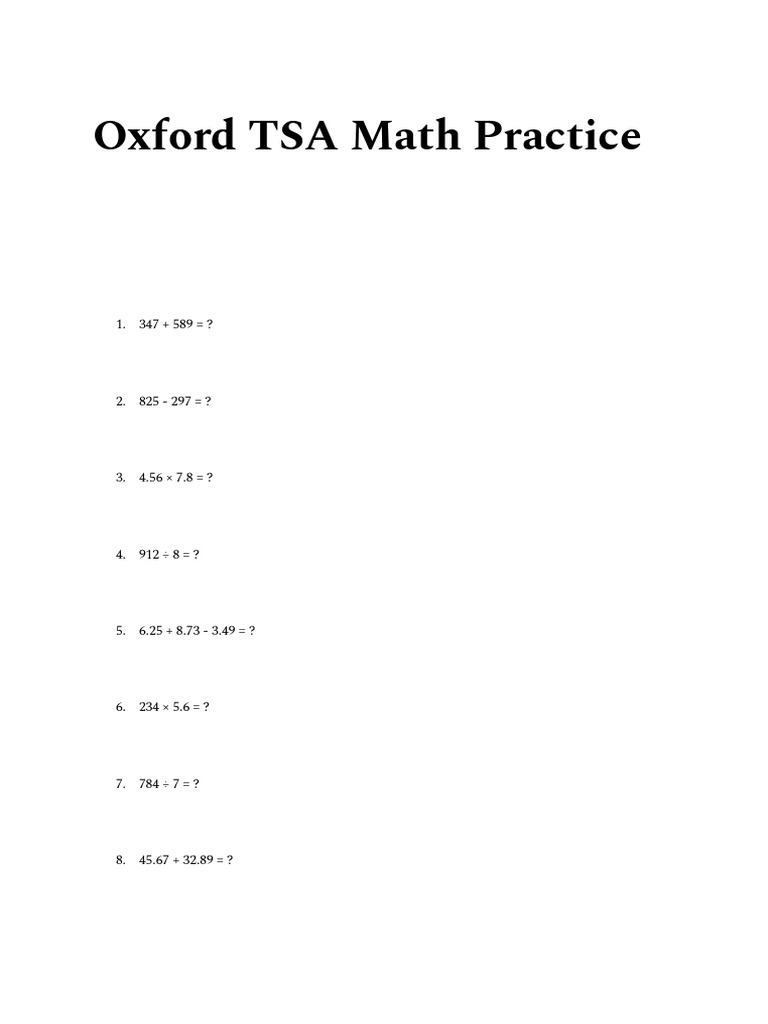 Oxford TSA Math Practice Worksheet | PDF | Probability | Playing Cards