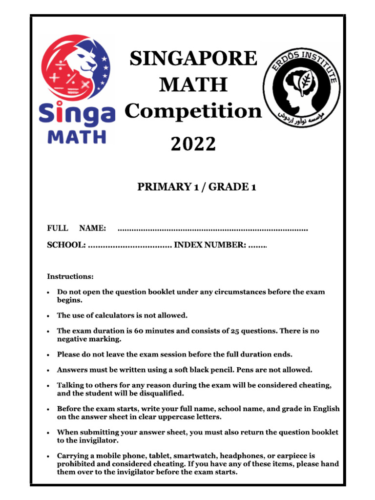 Singapore Math Competition Answers | PDF | Currency