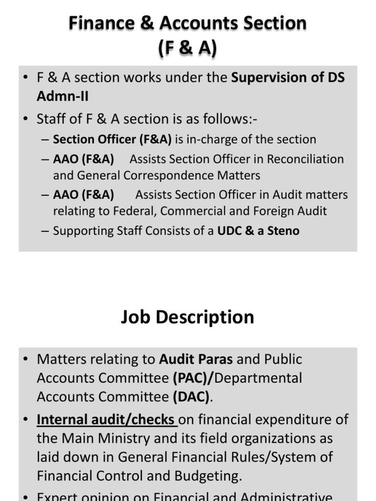 Finance & Accounts Section Overview | PDF | Karachi | Audit
