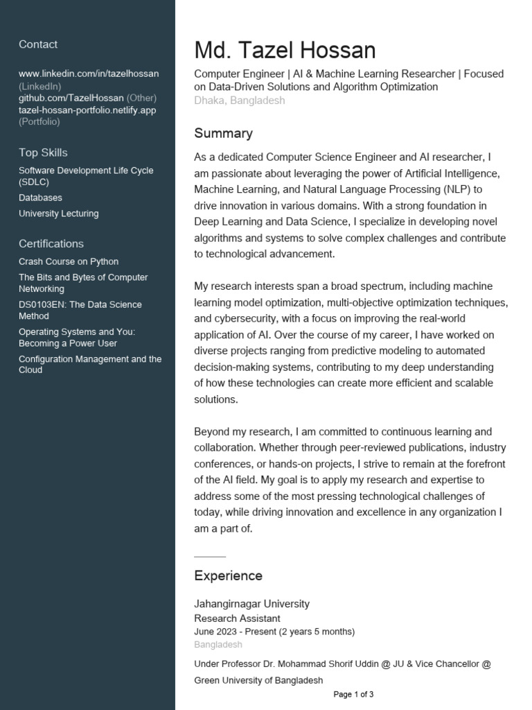AI Researcher & Computer Engineer Profile | PDF | Artificial ...
