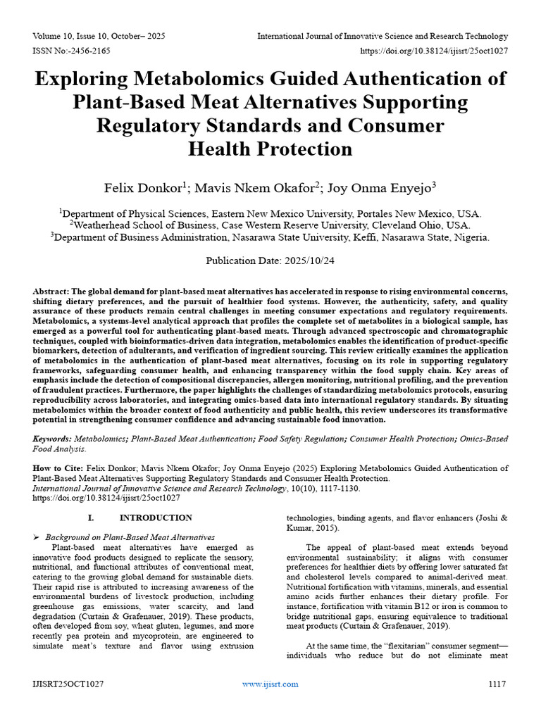 Metabolomics in Plant-Based Meat Authentication | PDF | Metabolomics ...