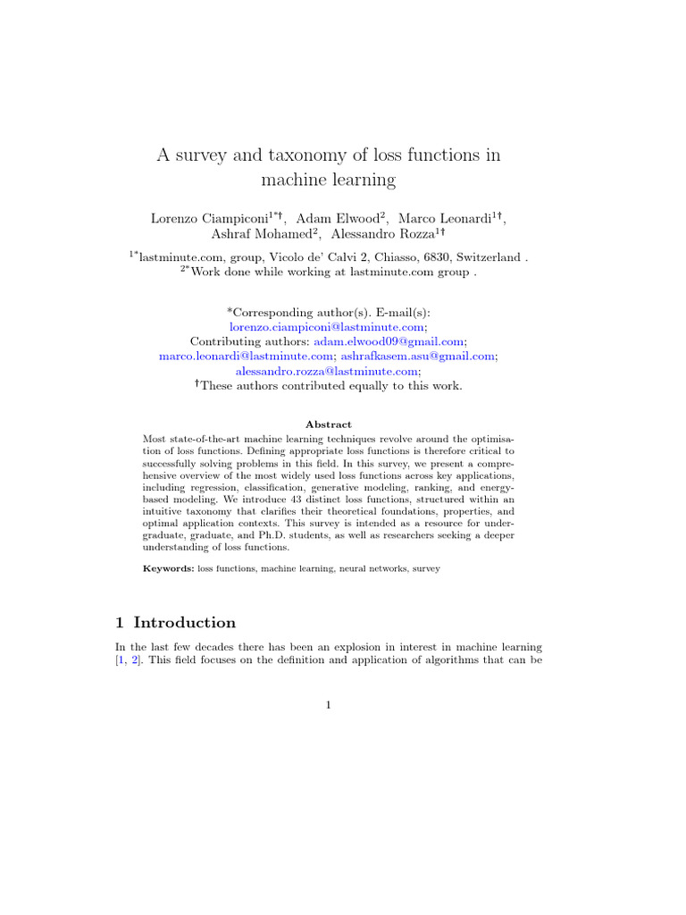 Taxonomy of Machine Learning Loss Functions | PDF | Machine Learning ...