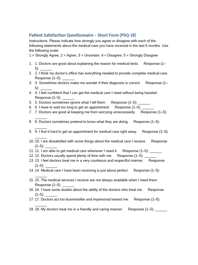 PSQ-18 Patient Satisfaction Survey | PDF