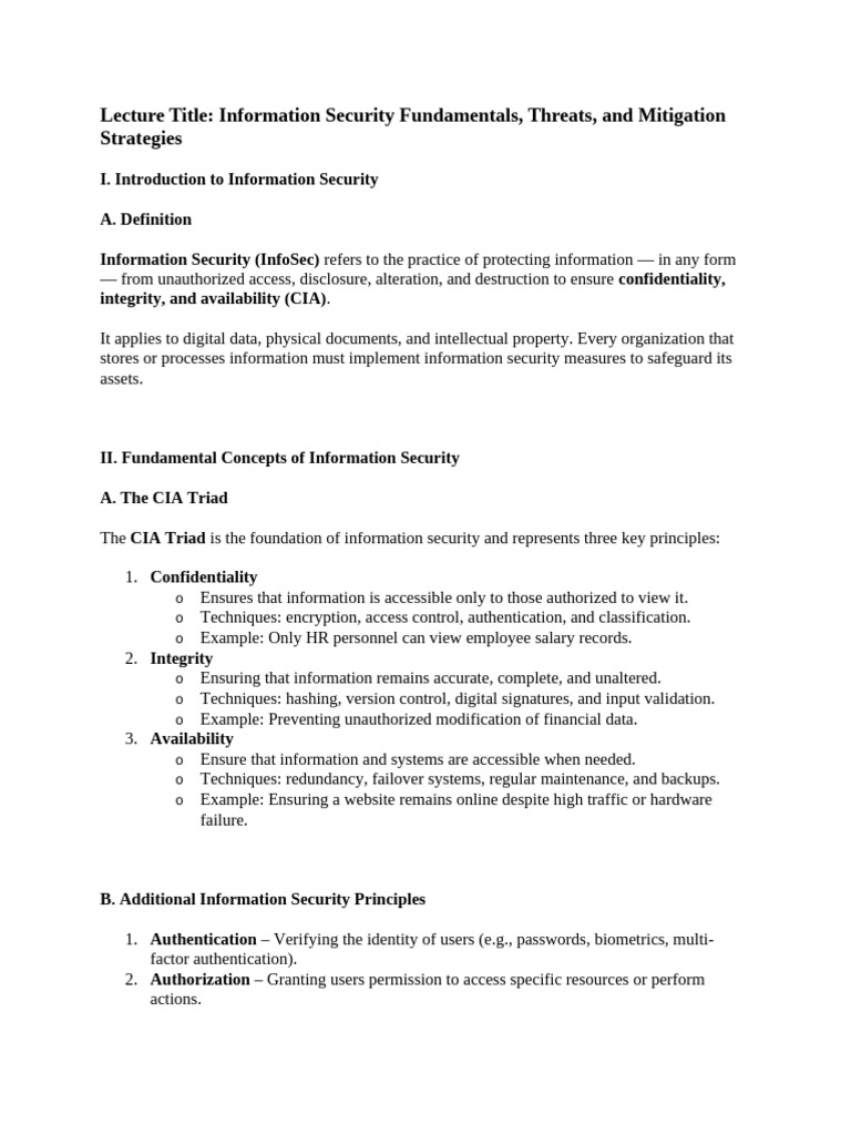 InfoSec Fundamentals: Threats & Mitigation | PDF | Information Security ...