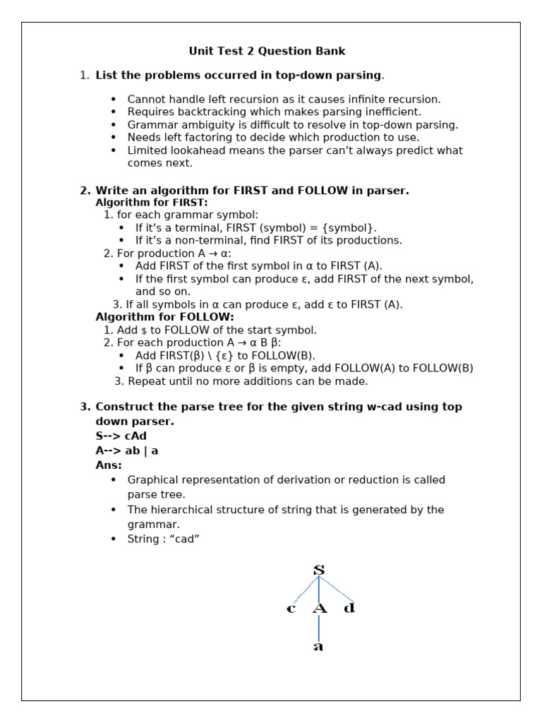 Unit Test 2: Parsing and Compiler Concepts | PDF | Parsing | Computer ...