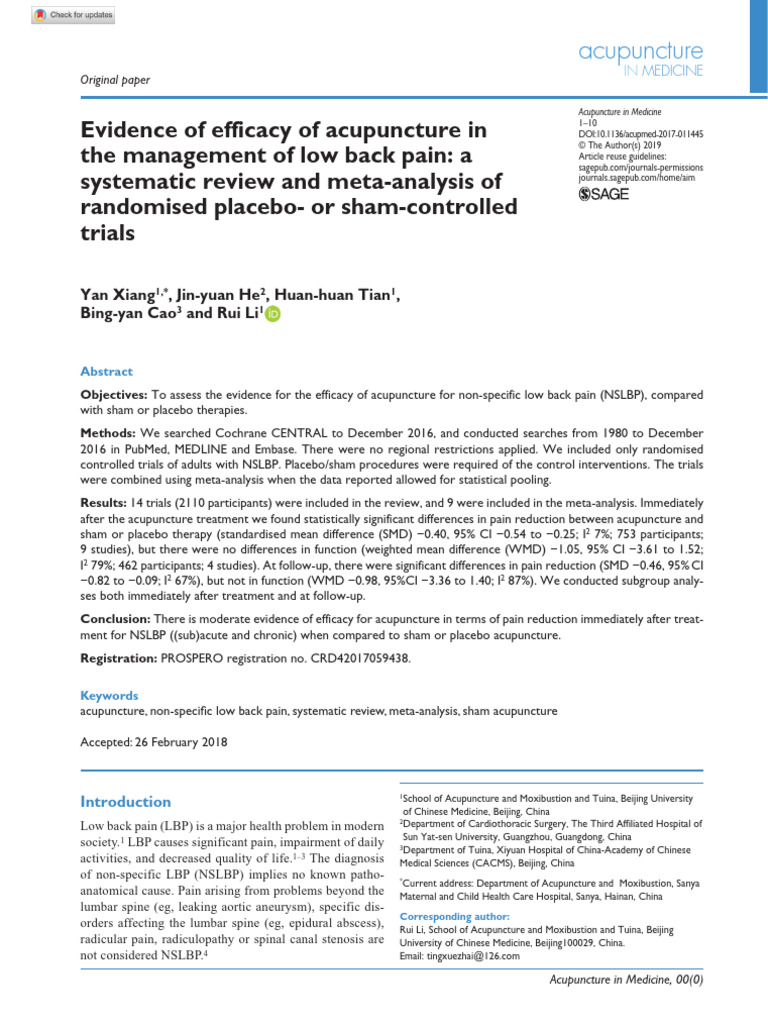 Efficacy of Acupuncture for Low Back Pain | PDF | Acupuncture ...