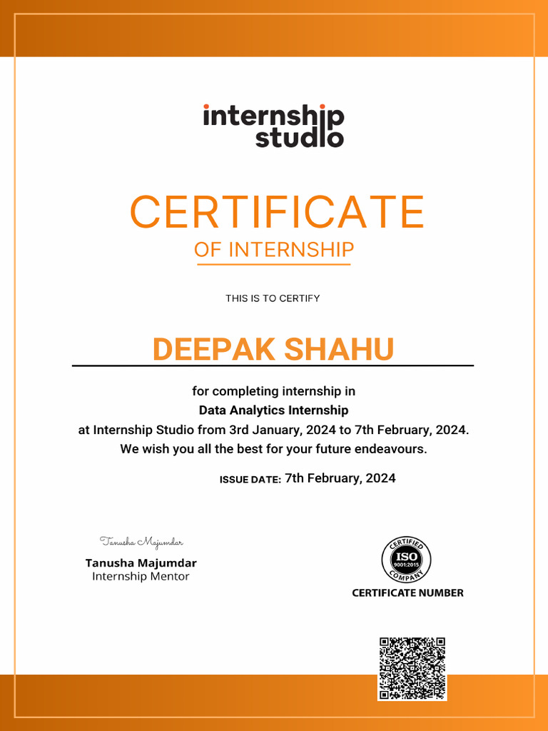 Data Analytics Internship Certificate | PDF
