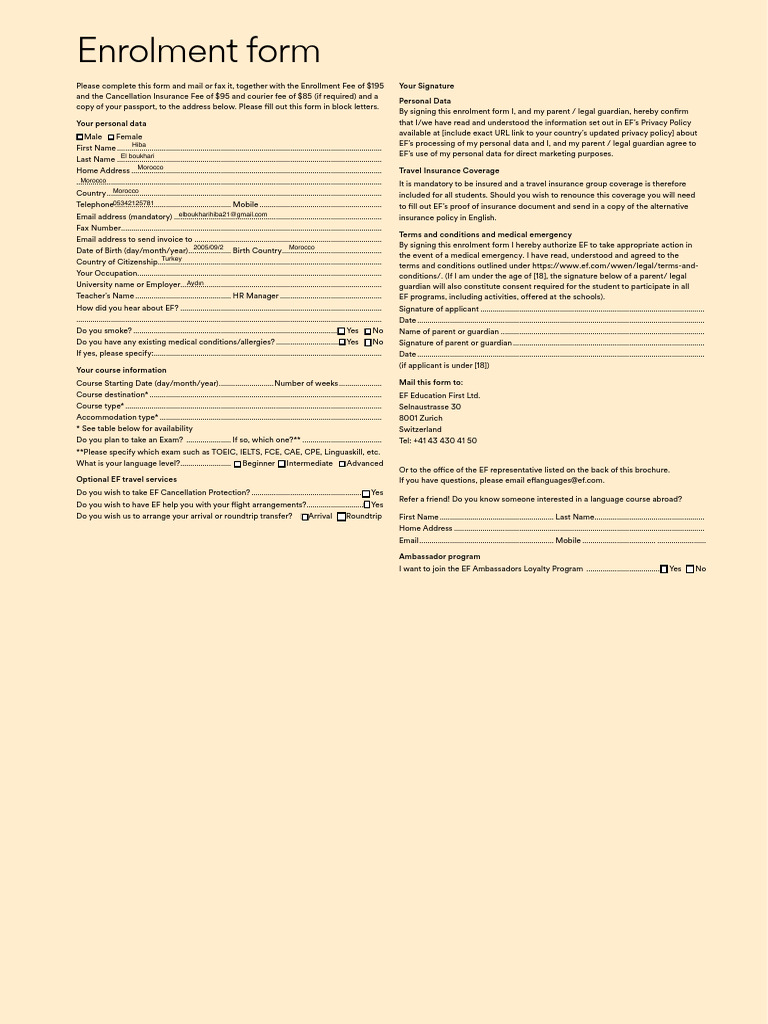 EF Enrollment Form Instructions | PDF