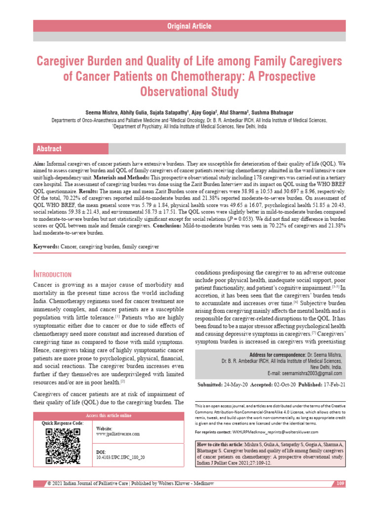 Caregiver Burden in Cancer Patients | PDF | Caregiver | Palliative Care