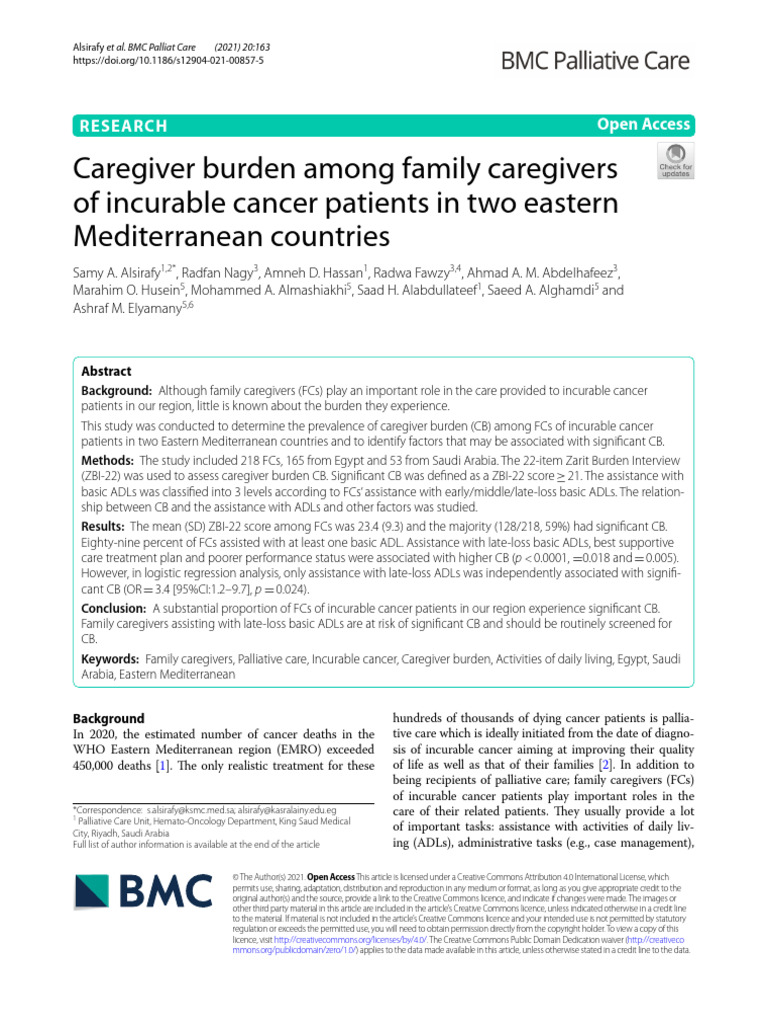 Caregiver Burden in Cancer Families | PDF | Statistics | Health Care