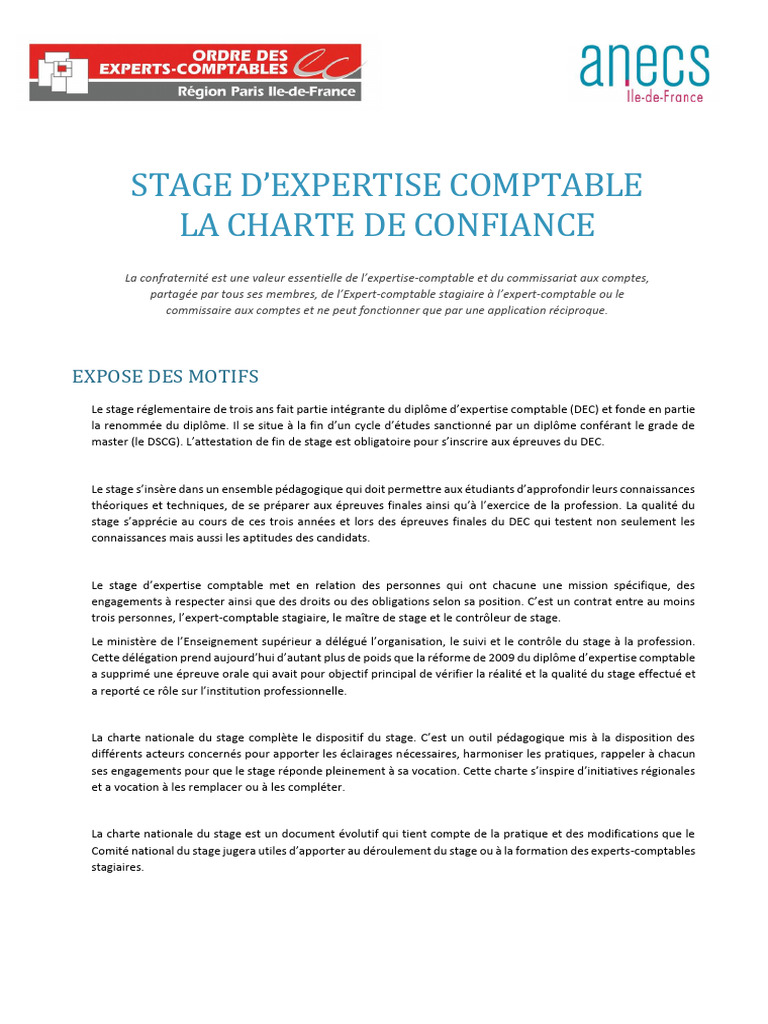 Charte du Stage en Expertise Comptable | PDF