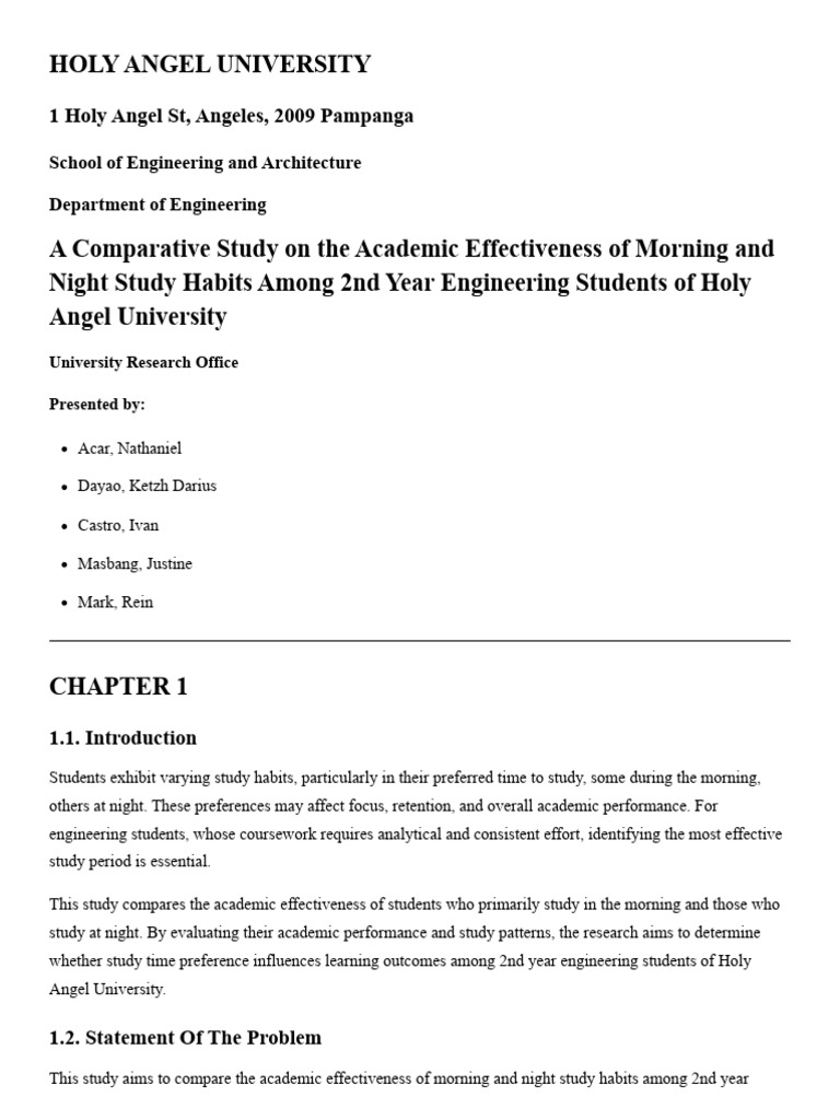 A Comparative Study On The Academic Effectiveness of Morning and Night ...