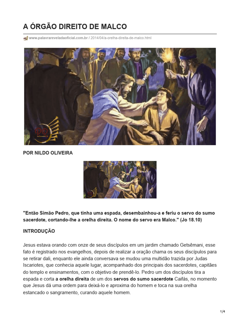 A Orelha Direita de Malco: Significado e Milagre | PDF | Jesus | Deus