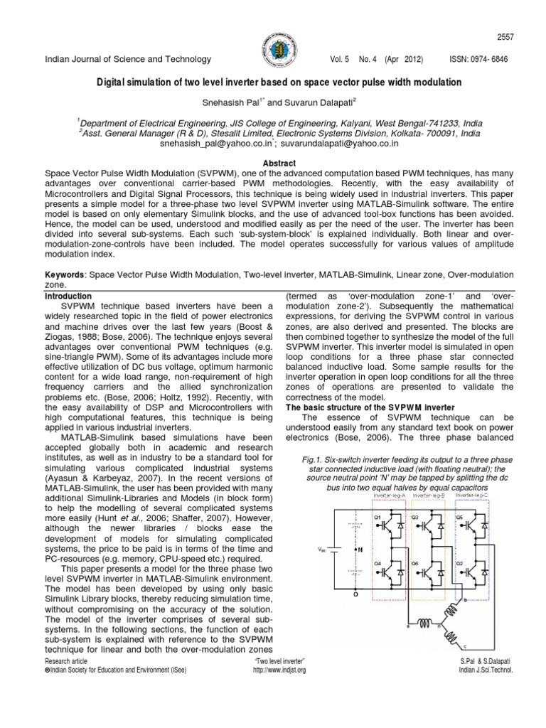 Digital Simulation of Two Level Inverter Based On Space Vector Pulse ...