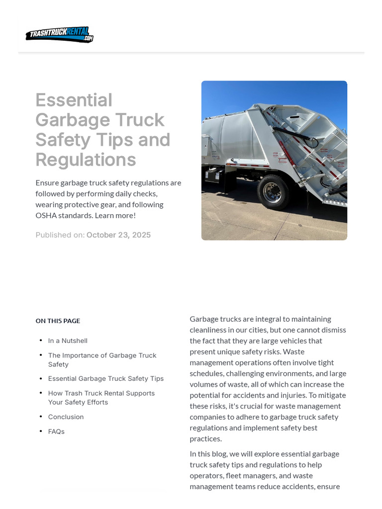 Essential Garbage Truck Safety Tips | PDF | Safety | Personal ...