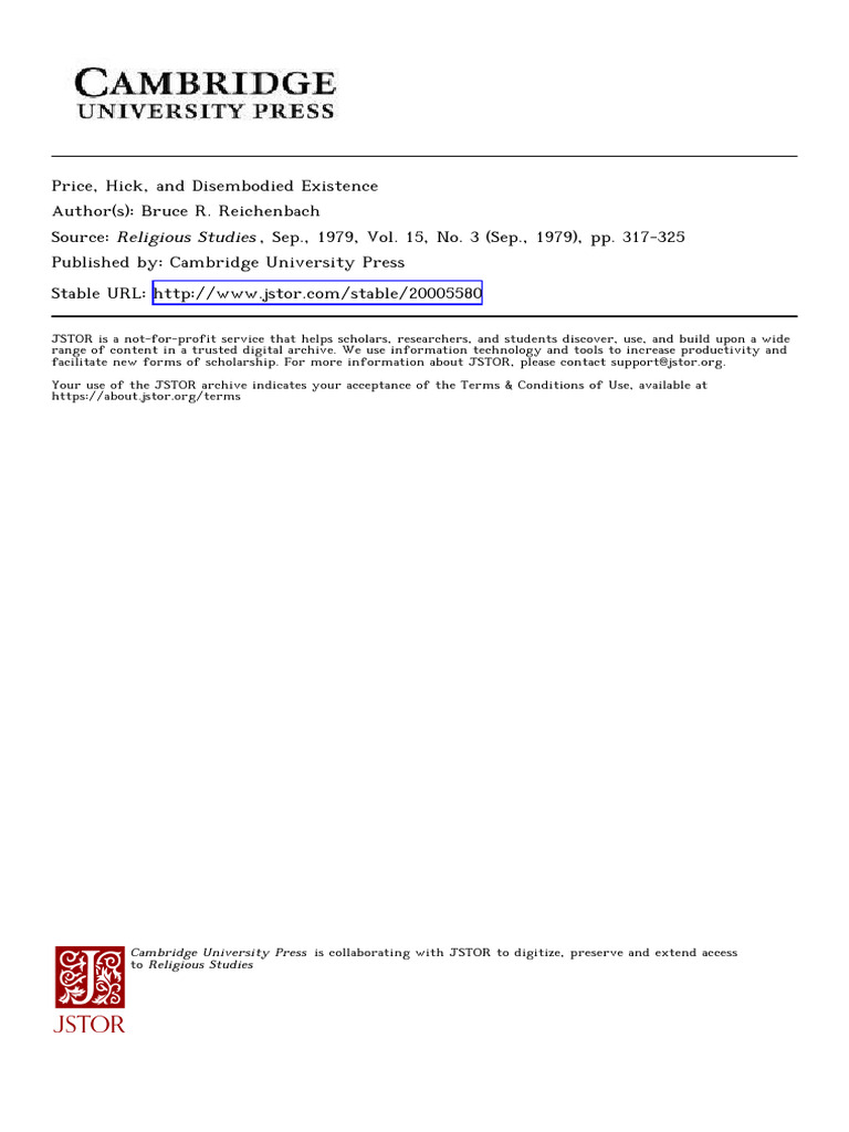 Reichenbach PriceHickDisembodied 1979 | PDF | Metaphysics | Psychology
