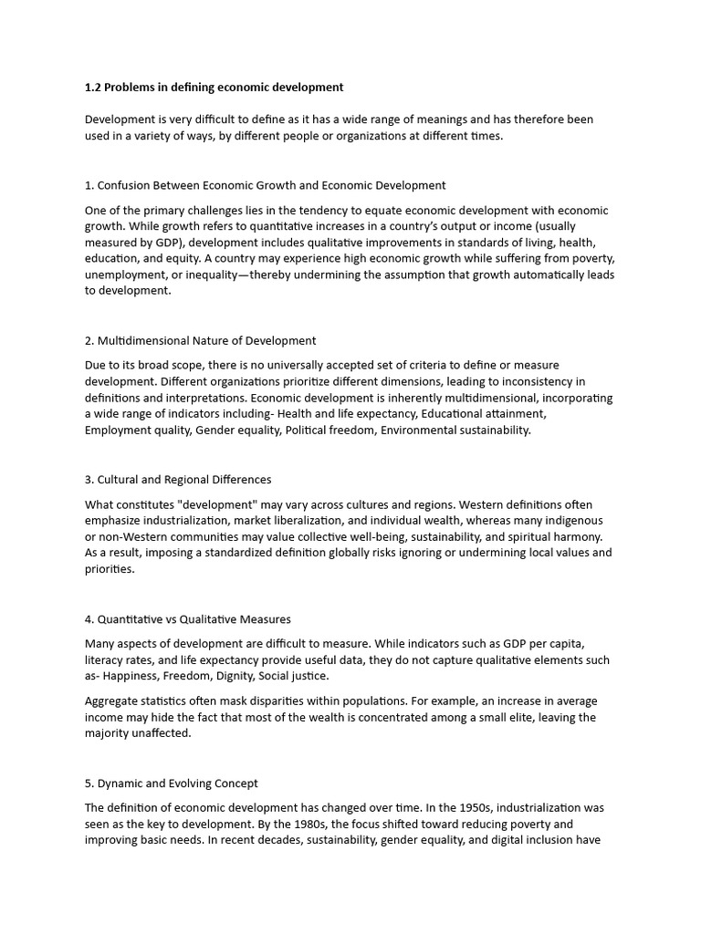 Challenges in Defining Economic Development | PDF | Economic Growth ...
