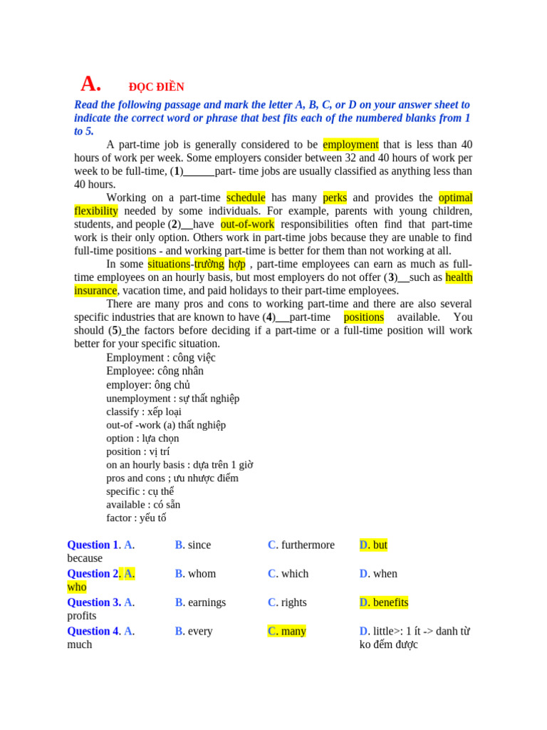 Understanding Part-Time Jobs and Reading Benefits | PDF