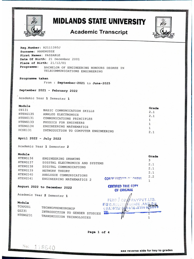 Certified MSU Transcript | PDF