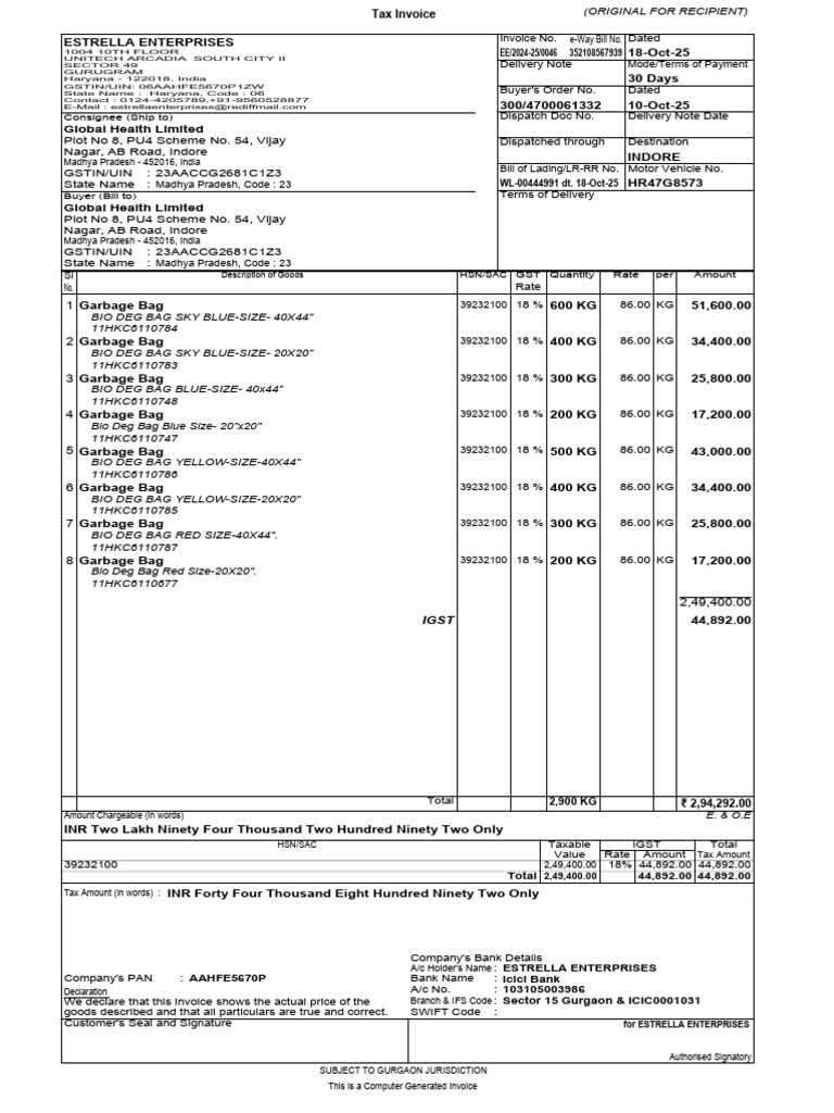 Estrella Enterprises Tax Invoice | PDF | Invoice | Taxes
