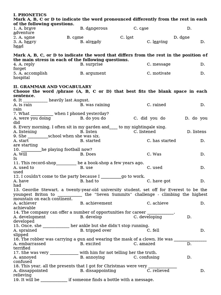 Phonetics and Grammar Practice Test | PDF