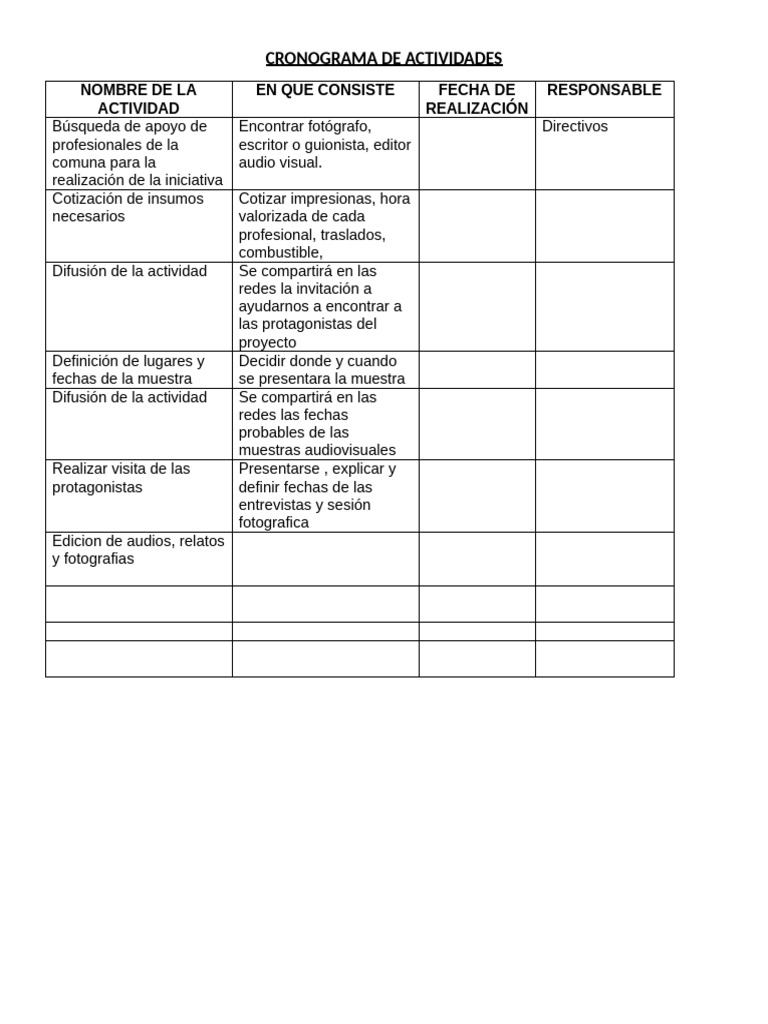 Cronograma de Actividades del Proyecto | PDF
