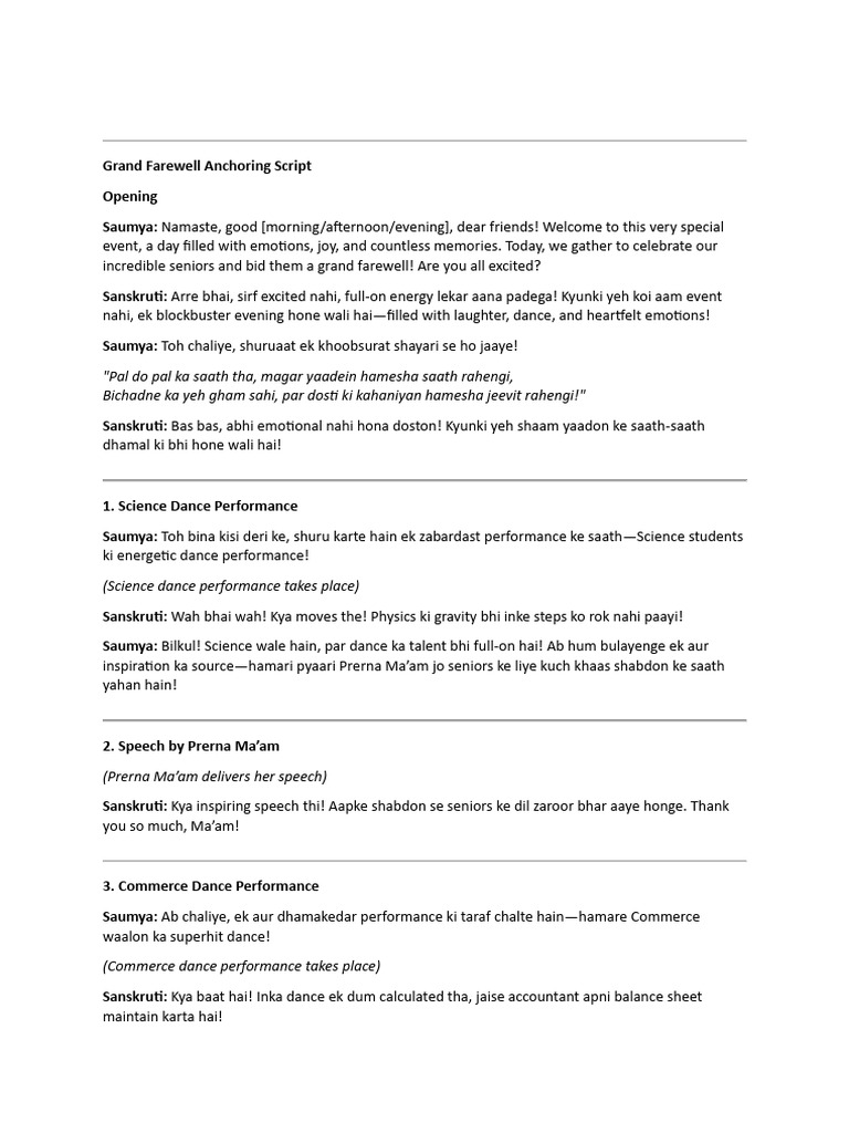 Grand Farewell Event Script | PDF