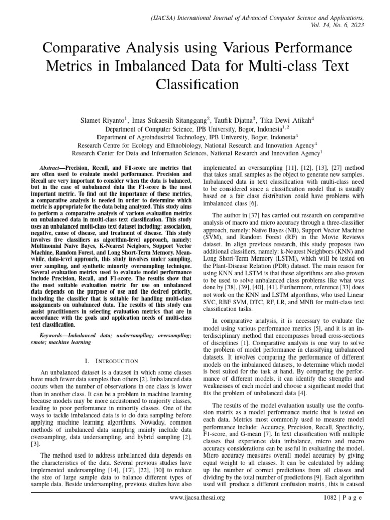 Performance Metrics for Imbalanced Text Classification | PDF | Support ...
