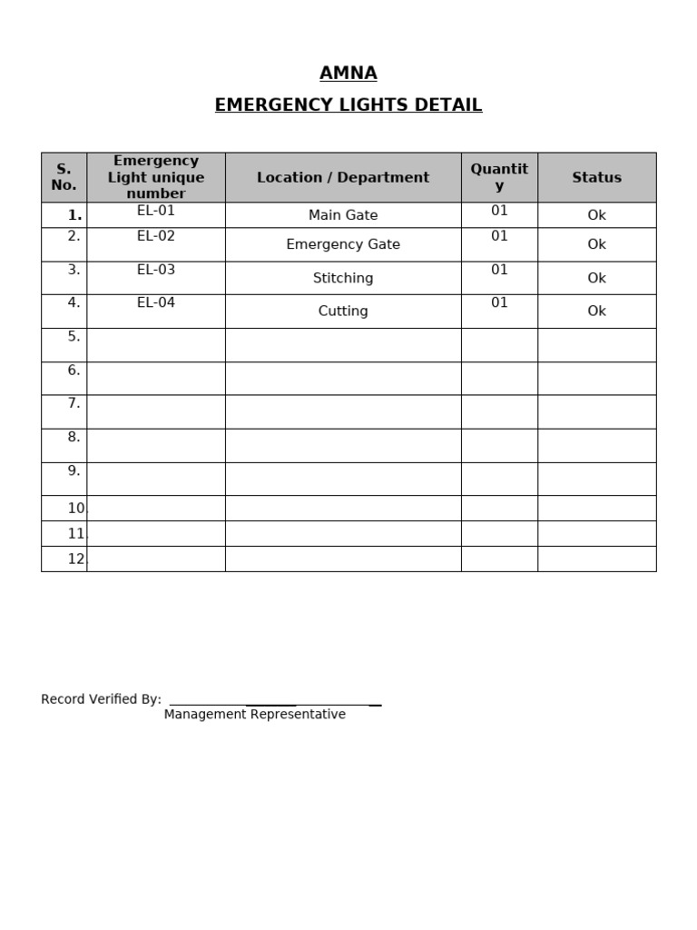 Emergency Lights Status Report | PDF