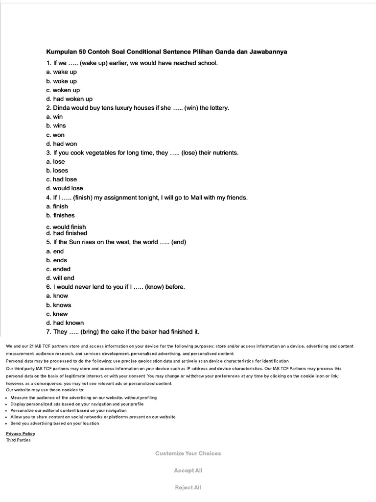 50 Conditional Sentence Quiz Questions | PDF