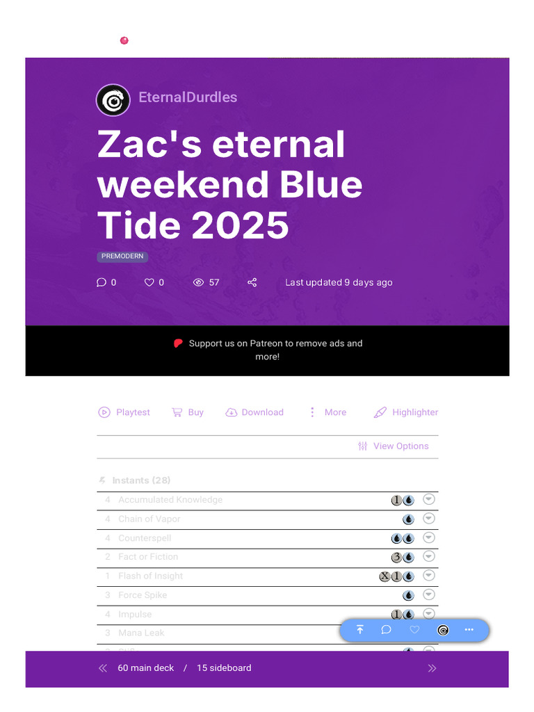 Zac's Blue Tide Deck 2025 Guide | PDF | Wizards Of The Coast | Playing ...