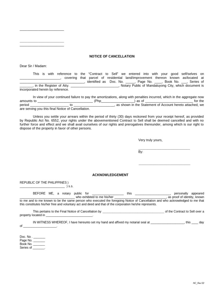 Final Notice of Contract Cancellation | PDF | Legal Documents | Private Law