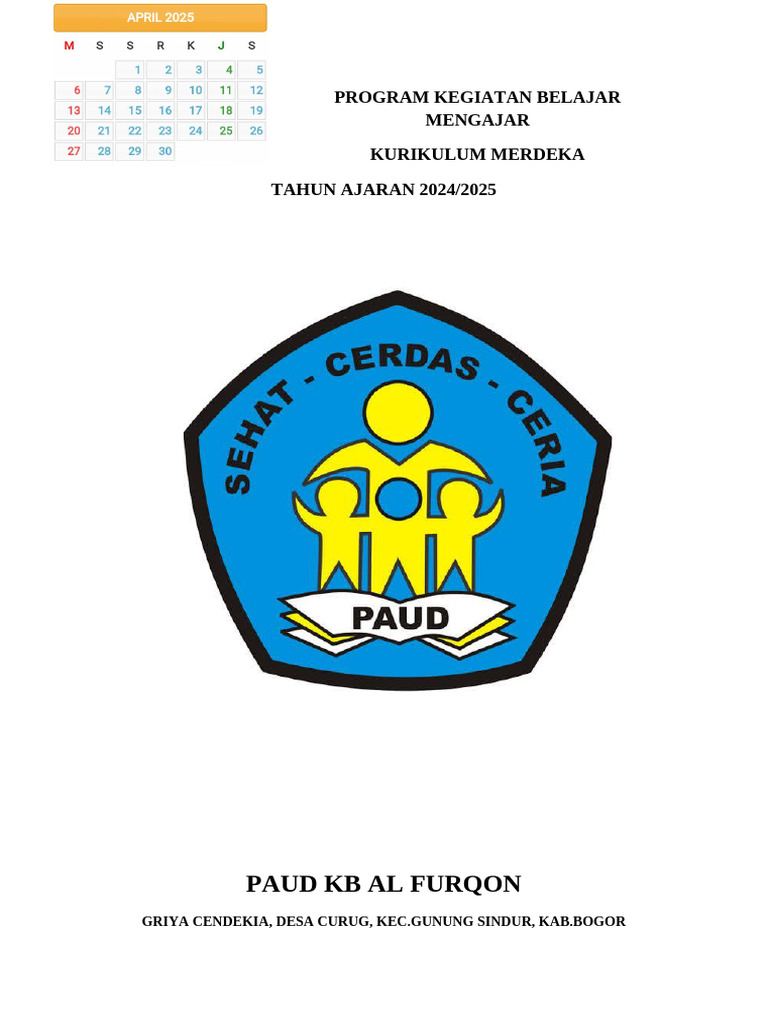 Jadwal Kegiatan PAUD KB Al Furqon 2024/2025 | PDF
