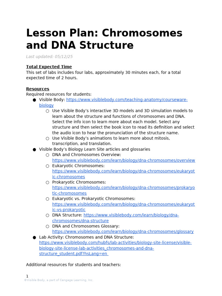 Chromosomes and DNA Structure Lesson Plan | PDF | Cell (Biology) | Genetics